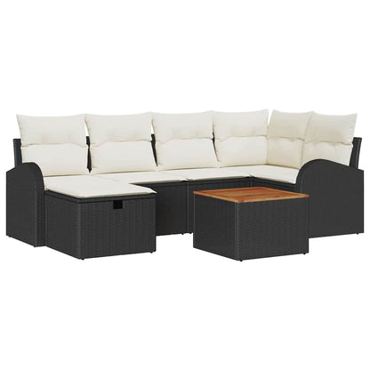 Gartensofa-set mit Kissen 7 pcs Schwarz Poly Rattan