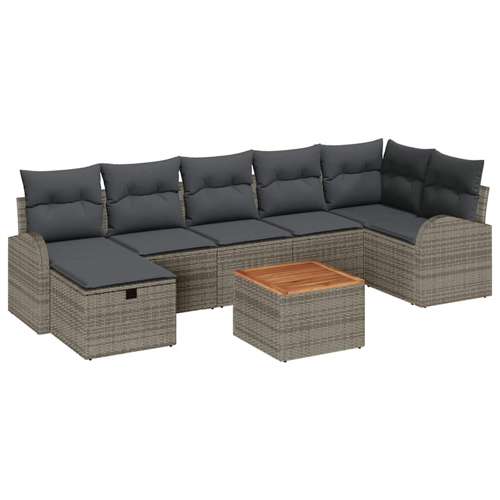 Gartensofa-set mit Kissen mit Speicher 8 pcs Grau Poly Rattan