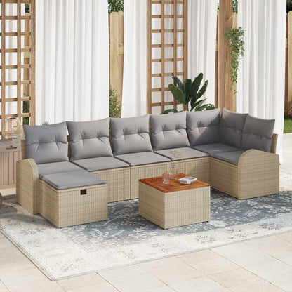 Gartensofa-set mit Kissen mit Speicher 8 pcs Beige Poly Rattan