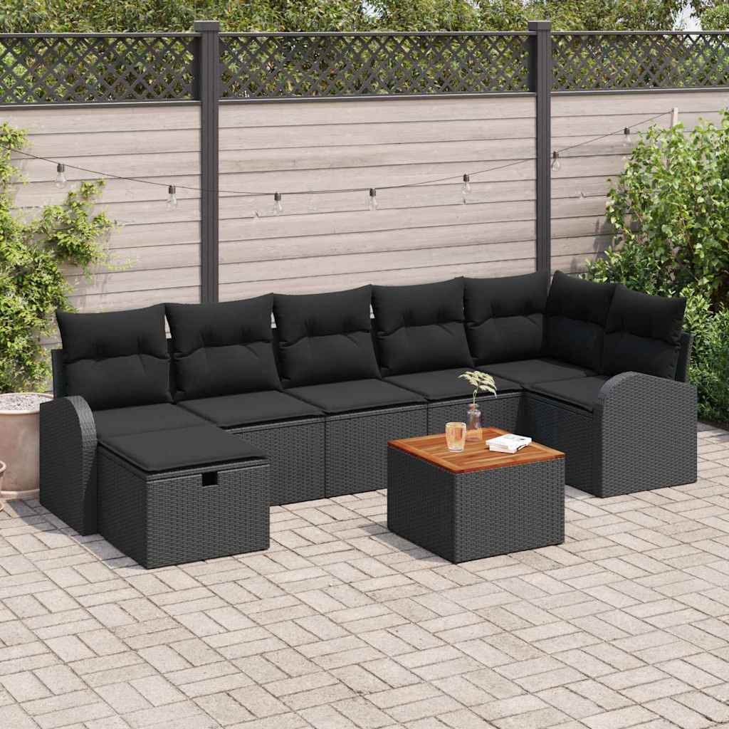Gartensofa-set mit Kissen 8 pcs Schwarz Poly Rattan