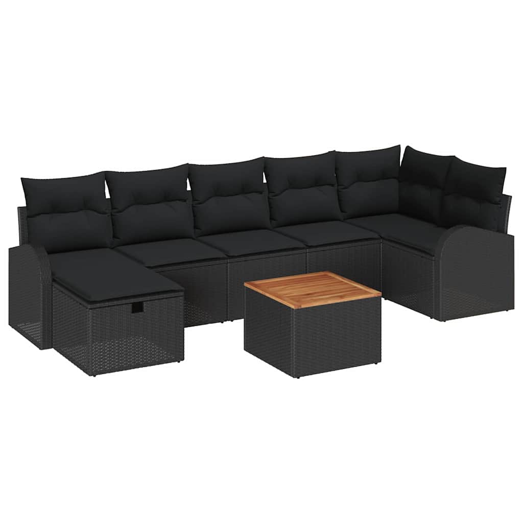 Gartensofa-set mit Kissen 8 pcs Schwarz Poly Rattan