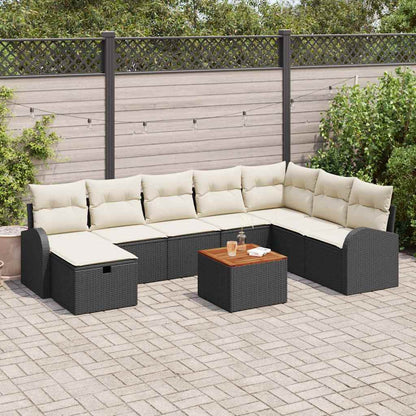 Gartensofa-set mit Kissen 9 pcs Schwarz Poly Rattan