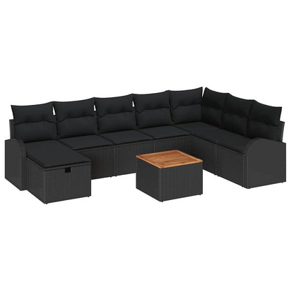 Gartensofa-set mit Kissen 9 pcs Schwarz Poly Rattan