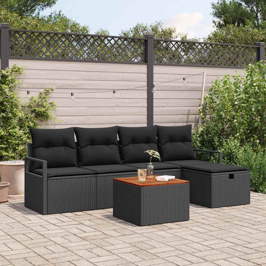 Gartensofa-set mit Kissen 6 pcs Schwarz Poly Rattan