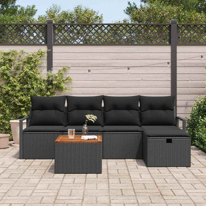 Gartensofa-set mit Kissen 6 pcs Schwarz Poly Rattan
