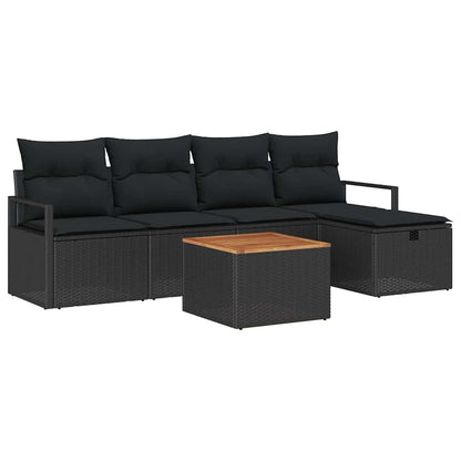 Gartensofa-set mit Kissen 6 pcs Schwarz Poly Rattan