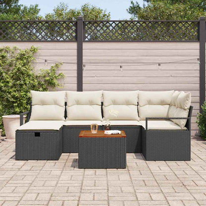 Garten-Sofa-Set mit Kissen 7 pcs Schwarz Poly Rattan