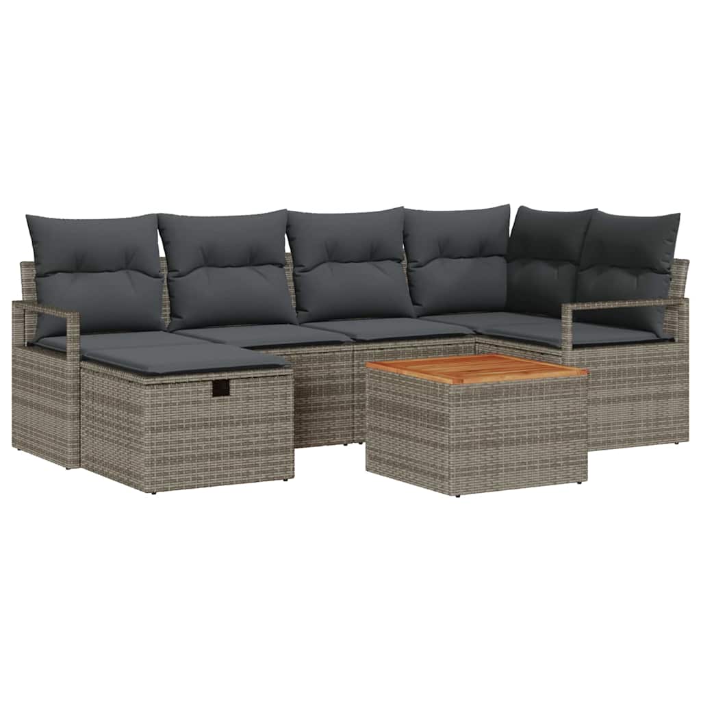 Garten-Sofa-Set mit Kissen mit Speicher 7 pcs Grau Poly Rattan