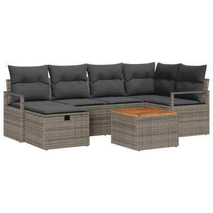 Garten-Sofa-Set mit Kissen mit Speicher 7 pcs Grau Poly Rattan