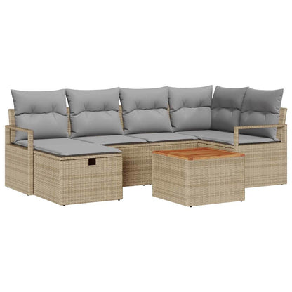Garten-Sofa-Set mit Kissen mit Speicher 7 pcs Beige Poly Rattan