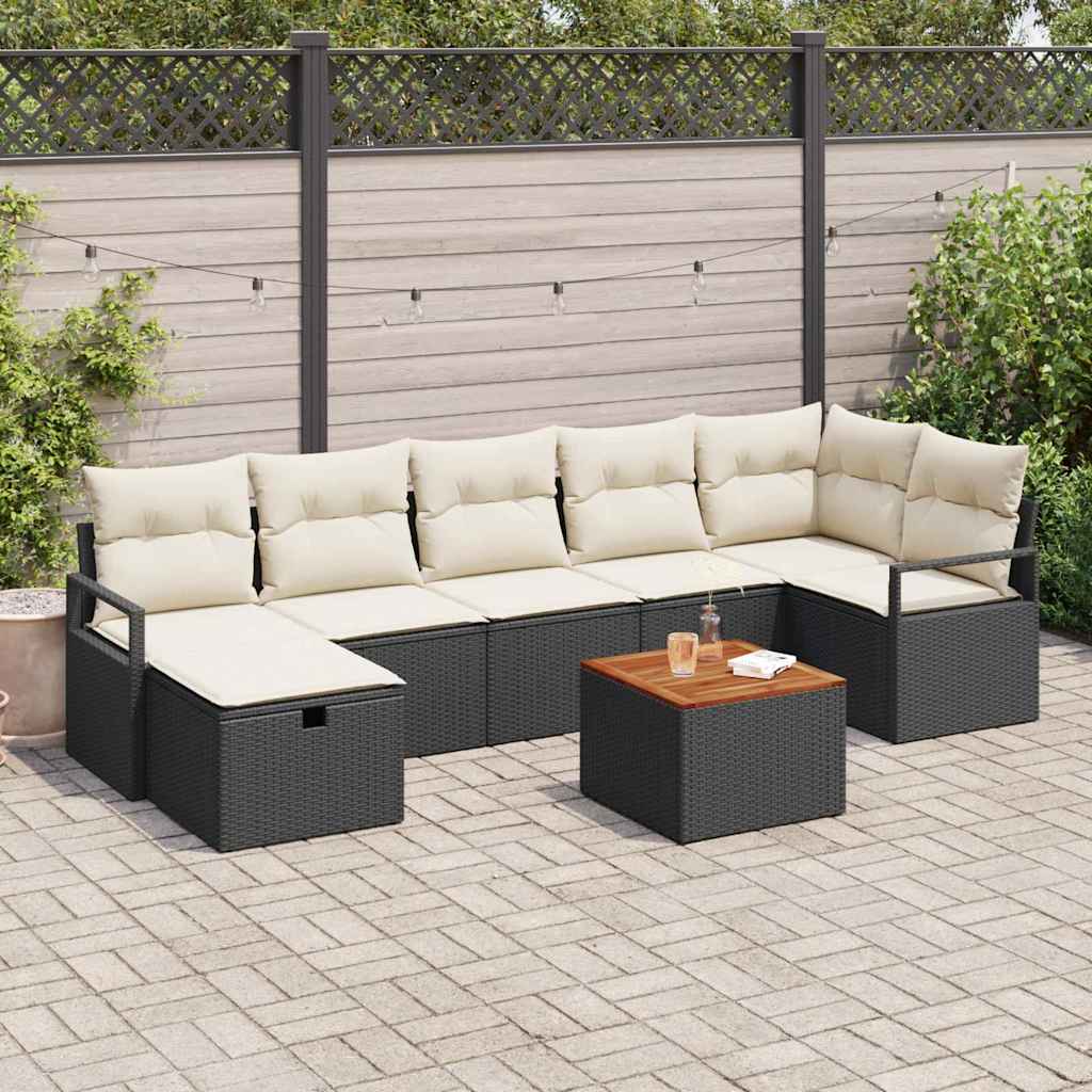 Gartensofa-set mit Kissen 8 pcs Schwarz Poly Rattan