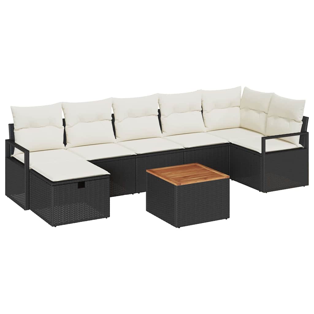 Gartensofa-set mit Kissen 8 pcs Schwarz Poly Rattan