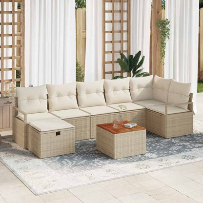 Gartensofa-set mit Kissen mit Speicher 8 pcs Beige Poly Rattan