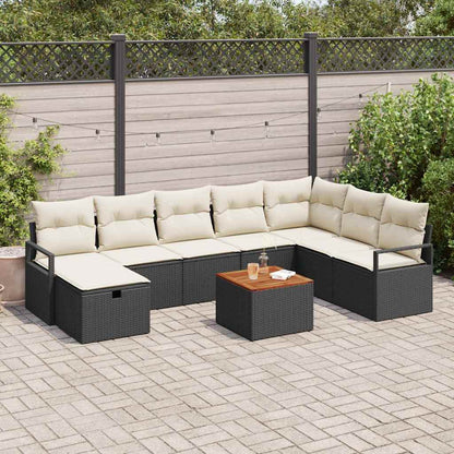 Gartensofa-set mit Kissen 9 pcs Schwarz Poly Rattan
