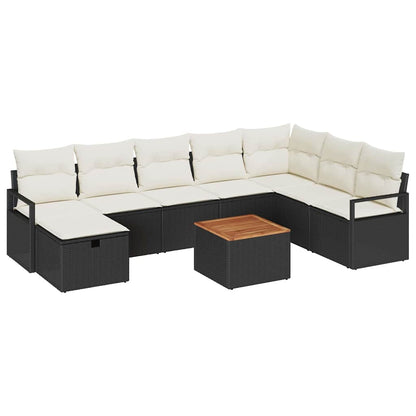 Gartensofa-set mit Kissen 9 pcs Schwarz Poly Rattan