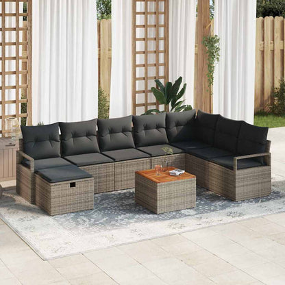 Gartensofa-set mit Kissen mit Speicher 9 pcs Grau Poly Rattan