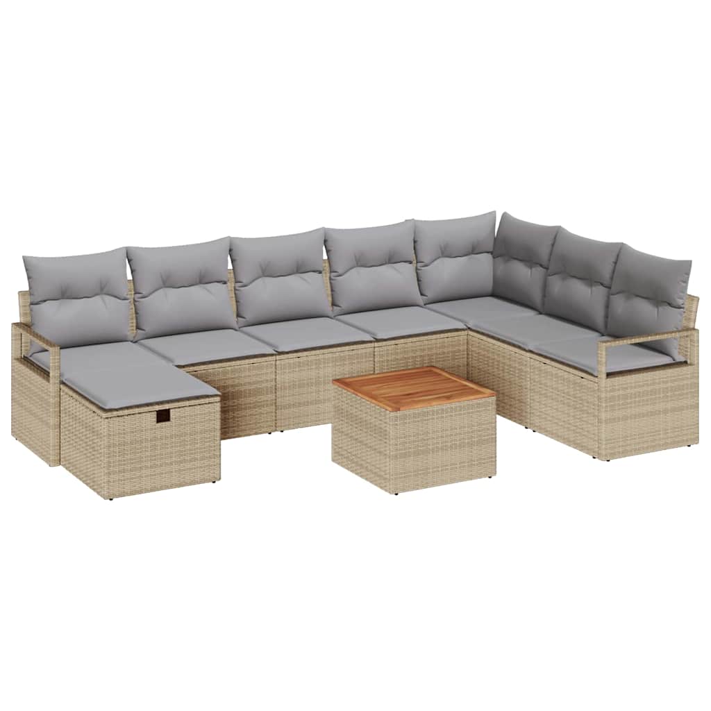 Gartensofa-set mit Kissen mit Speicher 9 pcs Beige Poly Rattan