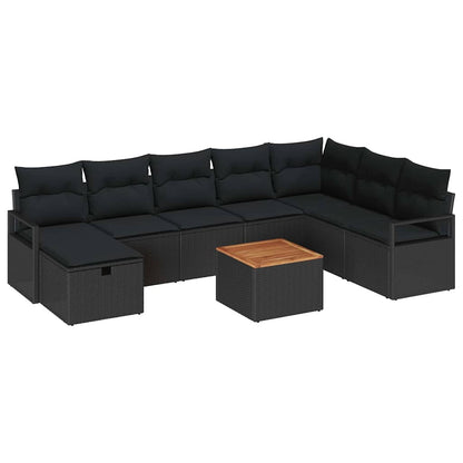 Gartensofa-set mit Kissen 9 pcs Schwarz Poly Rattan