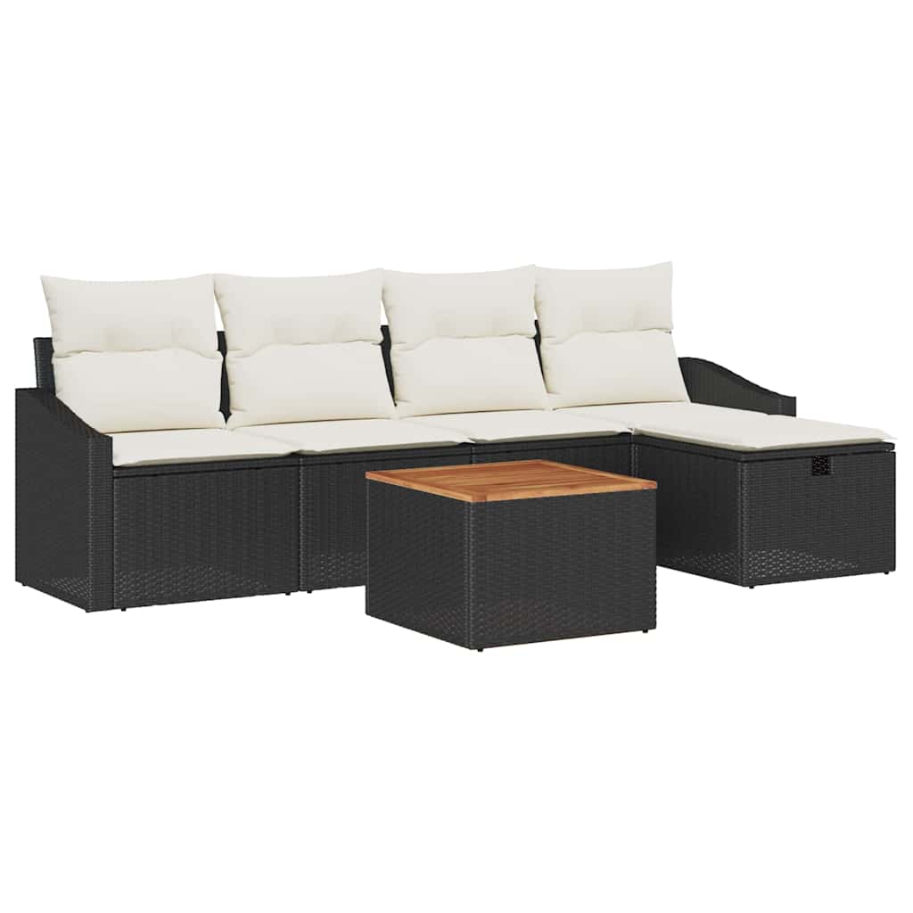 Gartensofa-set mit Kissen 6 pcs Schwarz Poly Rattan