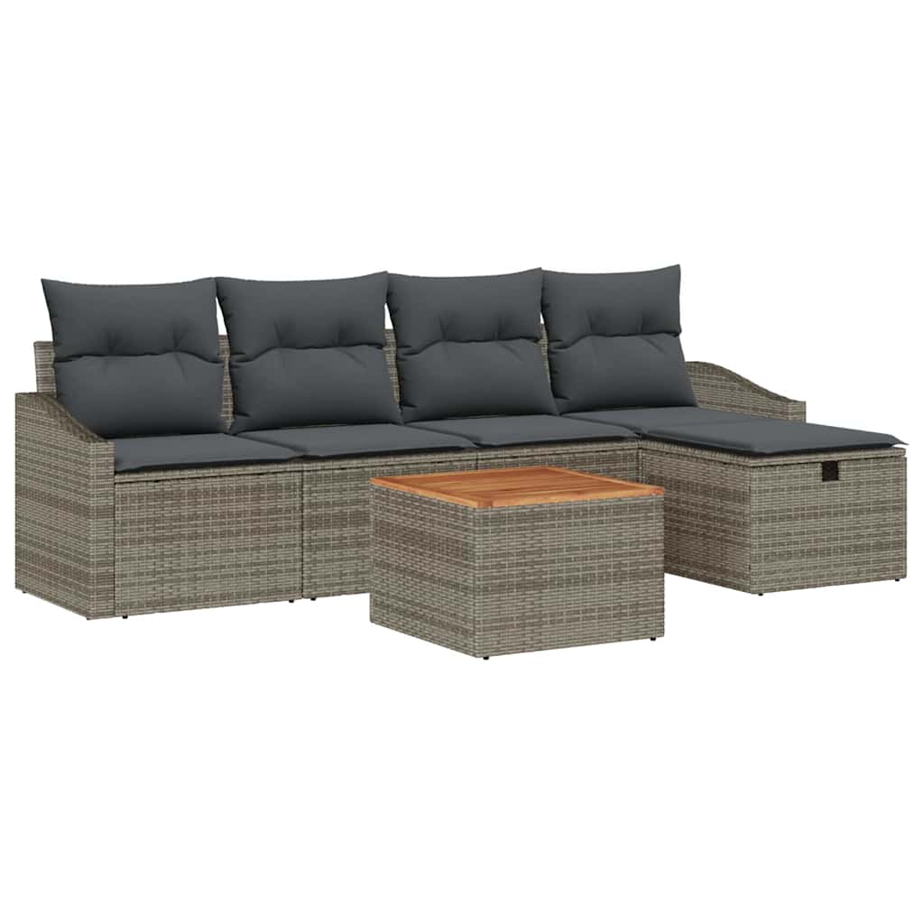 Gartensofa-set mit Kissen mit Speicher 6 pcs Grau Poly Rattan