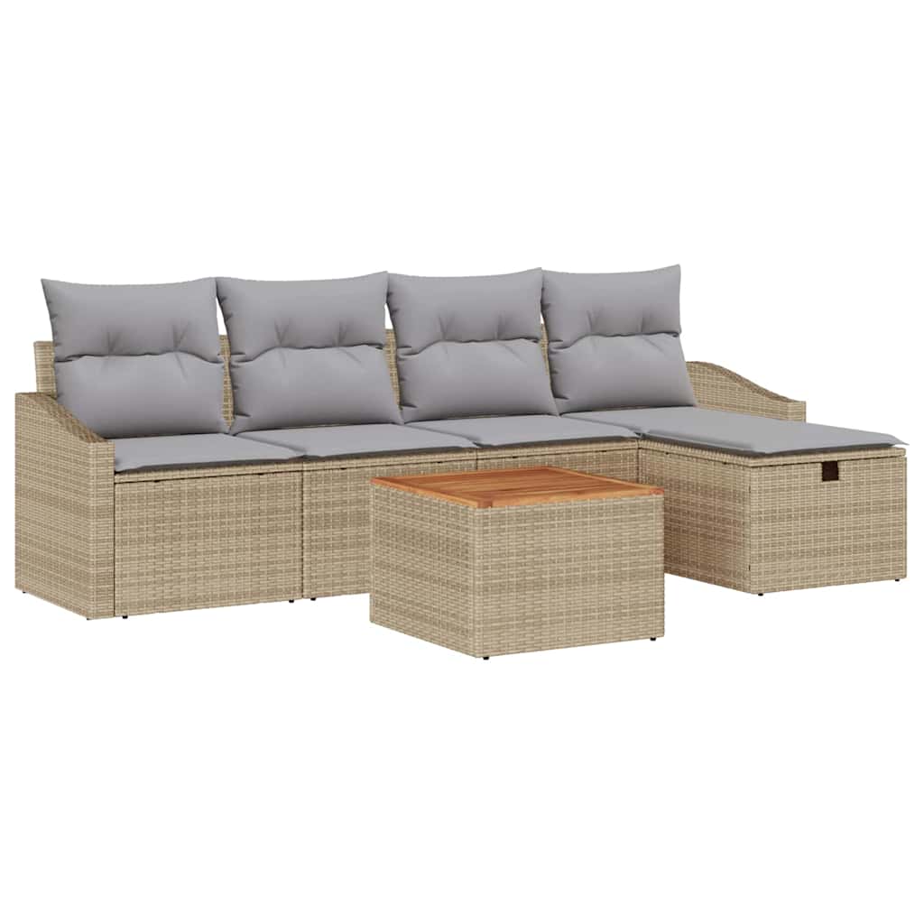 Gartensofa-set mit Kissen mit Speicher 6 pcs Beige Poly Rattan