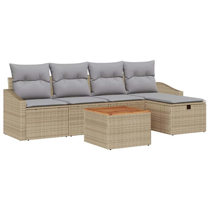 Gartensofa-set mit Kissen mit Speicher 6 pcs Beige Poly Rattan