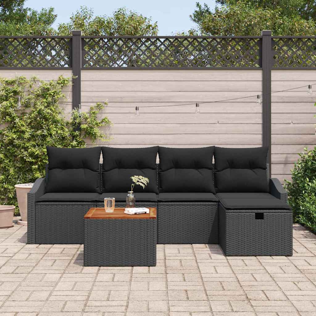 vidaXL Ensemble de canapés de jardin avec coussins 6 pcs Résine tressée Noir