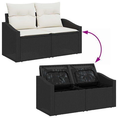 Gartensofa-set mit Kissen 7 pcs Schwarz Poly Rattan