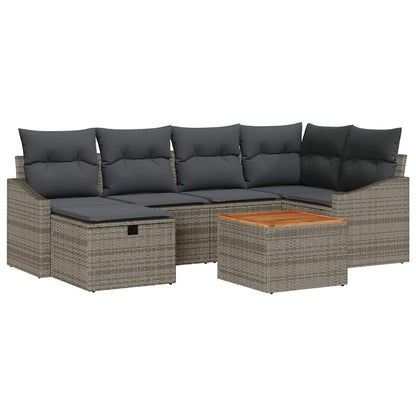 Gartensofa-set mit Kissen mit Speicher 7 pcs Grau Poly Rattan