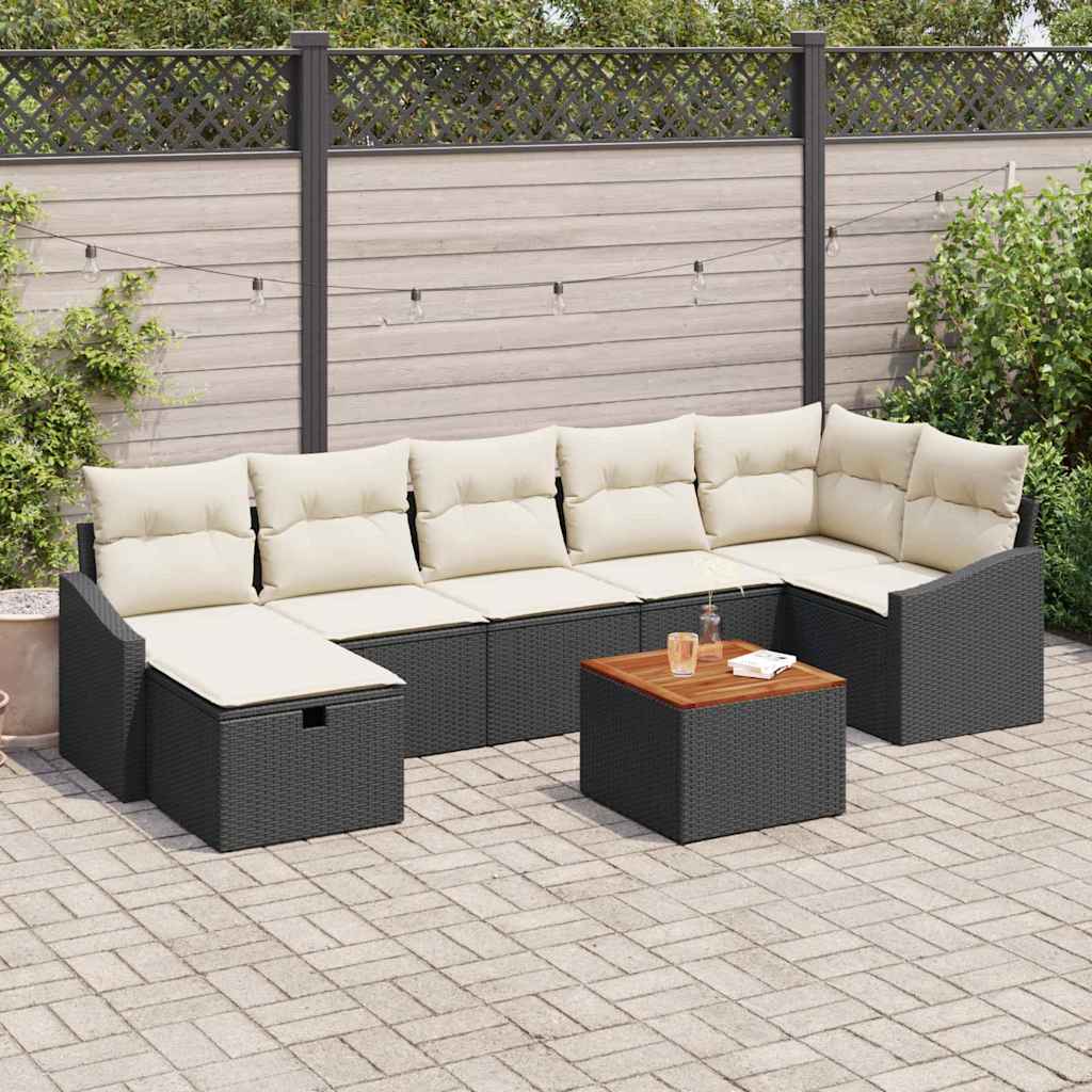 Gartensofa-set mit Kissen 8 pcs Schwarz Poly Rattan