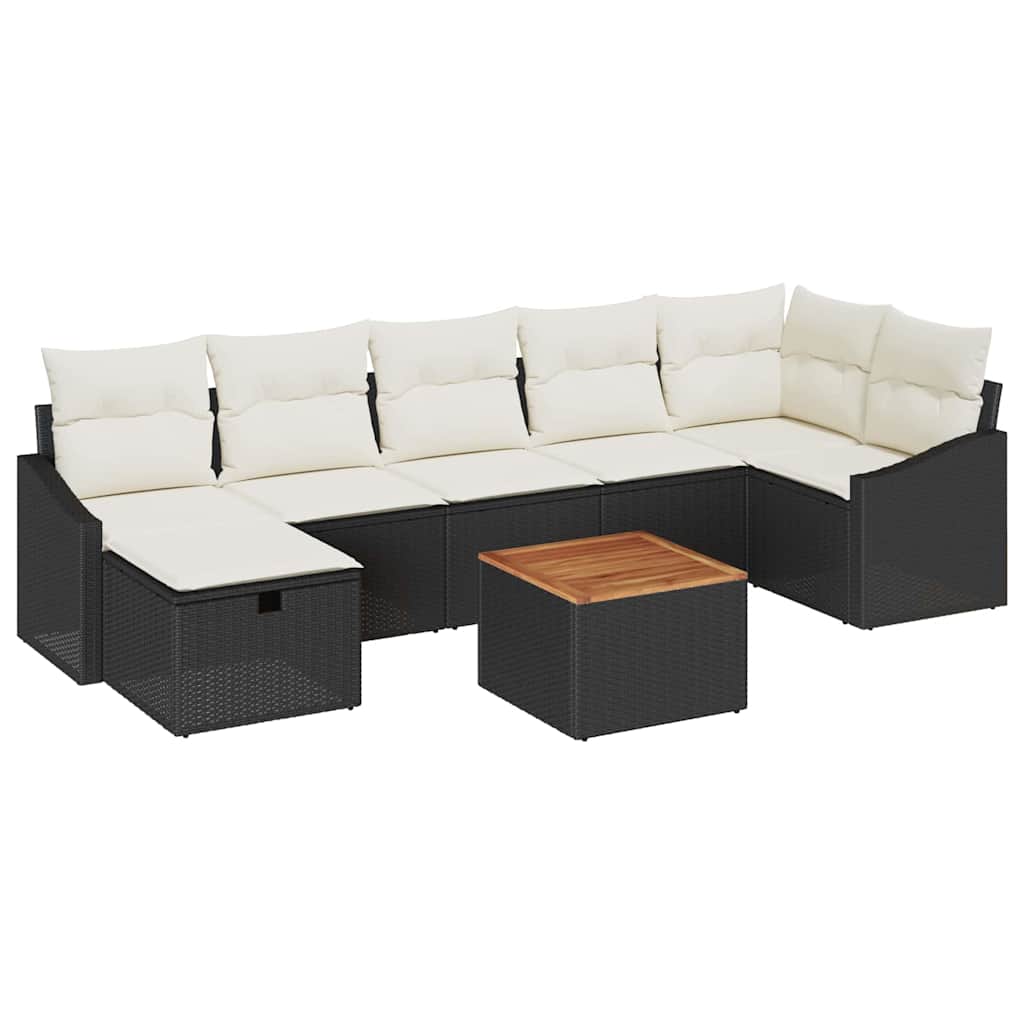 Gartensofa-set mit Kissen 8 pcs Schwarz Poly Rattan