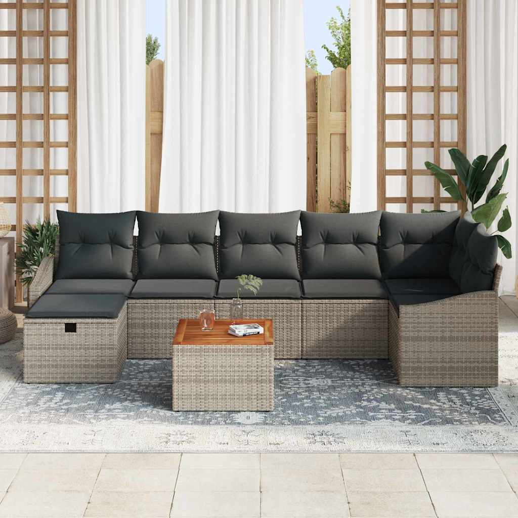 Gartensofa-set mit Kissen mit Speicher 8 pcs Grau Poly Rattan