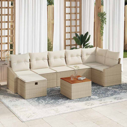 Gartensofa-set mit Kissen mit Speicher 8 pcs Beige Poly Rattan