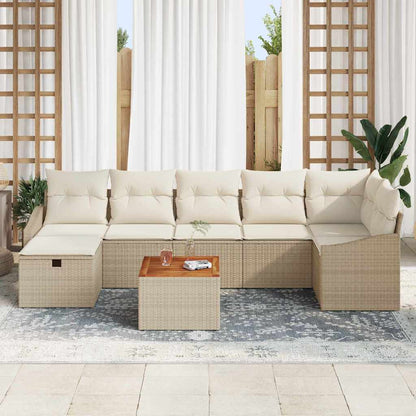 Gartensofa-set mit Kissen mit Speicher 8 pcs Beige Poly Rattan