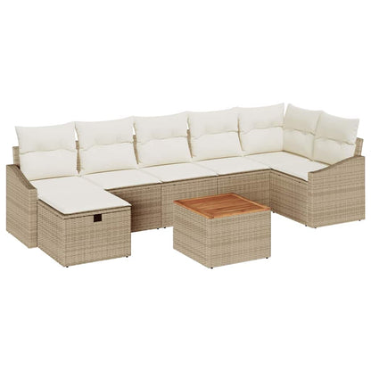 Gartensofa-set mit Kissen mit Speicher 8 pcs Beige Poly Rattan