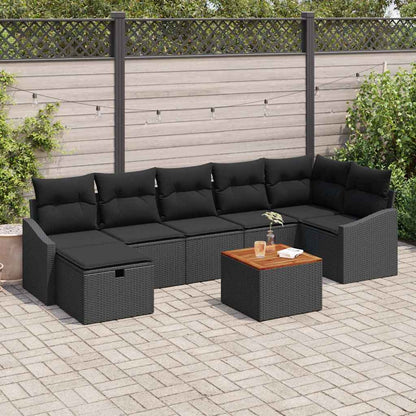 Gartensofa-set mit Kissen 8 pcs Schwarz Poly Rattan
