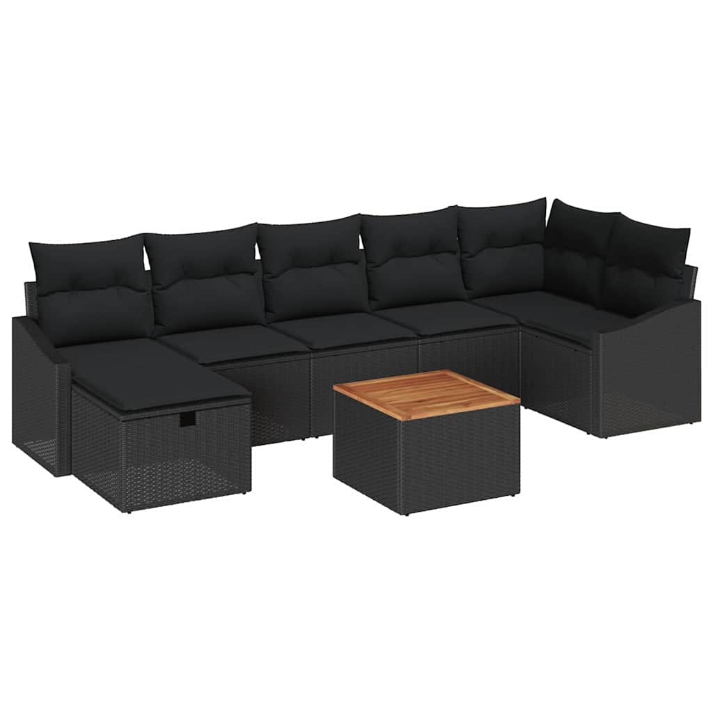 Gartensofa-set mit Kissen 8 pcs Schwarz Poly Rattan