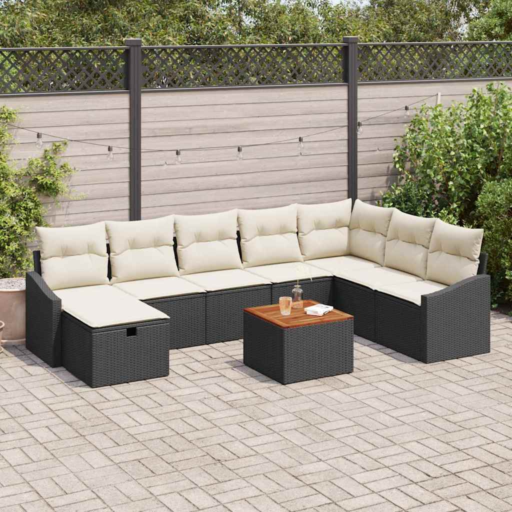 Gartensofa-set mit Kissen 9 pcs Schwarz Poly Rattan