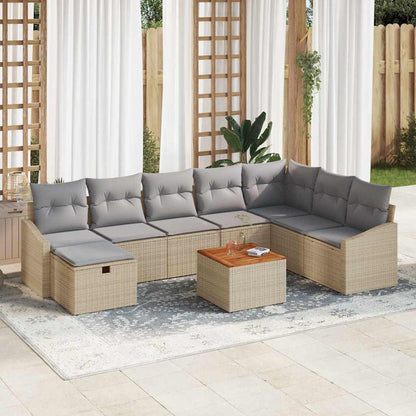 Gartensofa-set mit Kissen mit Speicher 9 pcs Beige Poly Rattan
