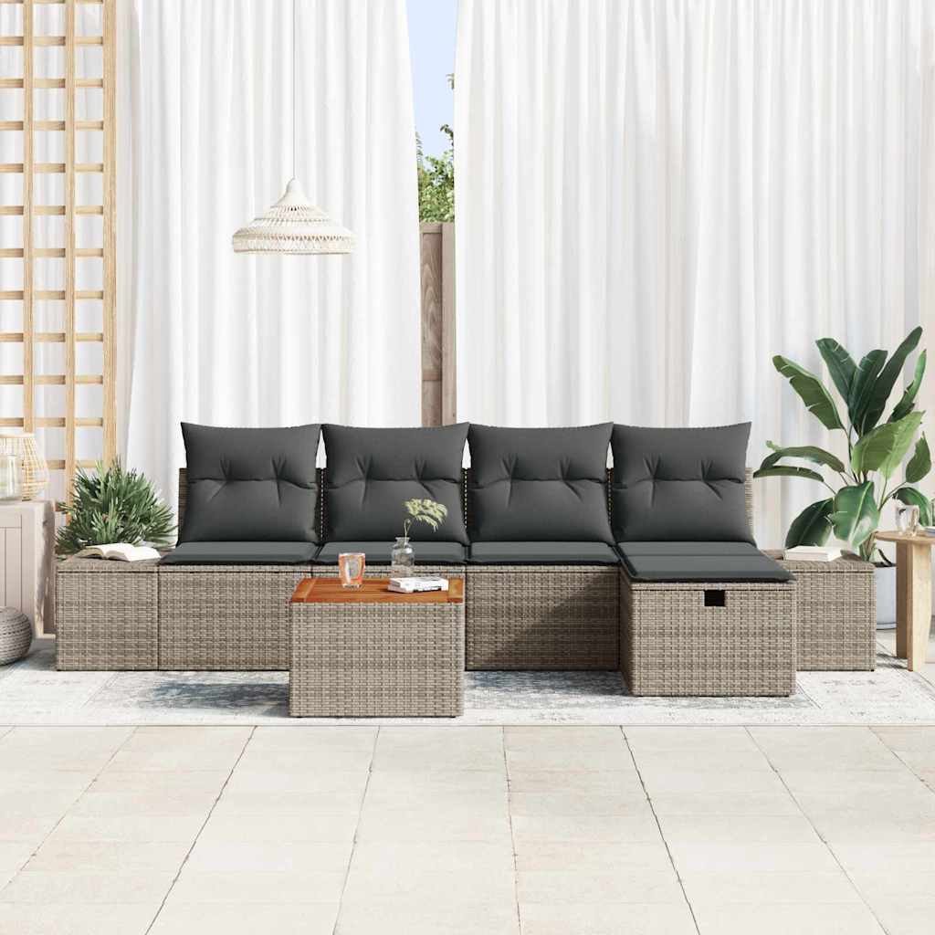 Gartensofa-set mit Kissen mit Speicher 6 pcs Grau Poly Rattan
