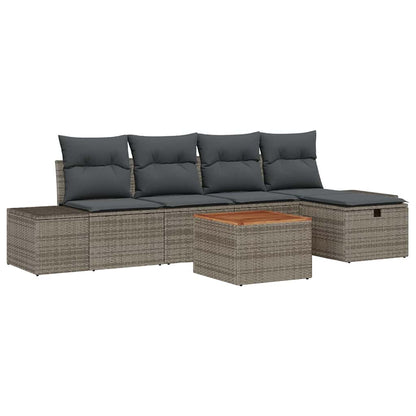 Gartensofa-set mit Kissen mit Speicher 6 pcs Grau Poly Rattan