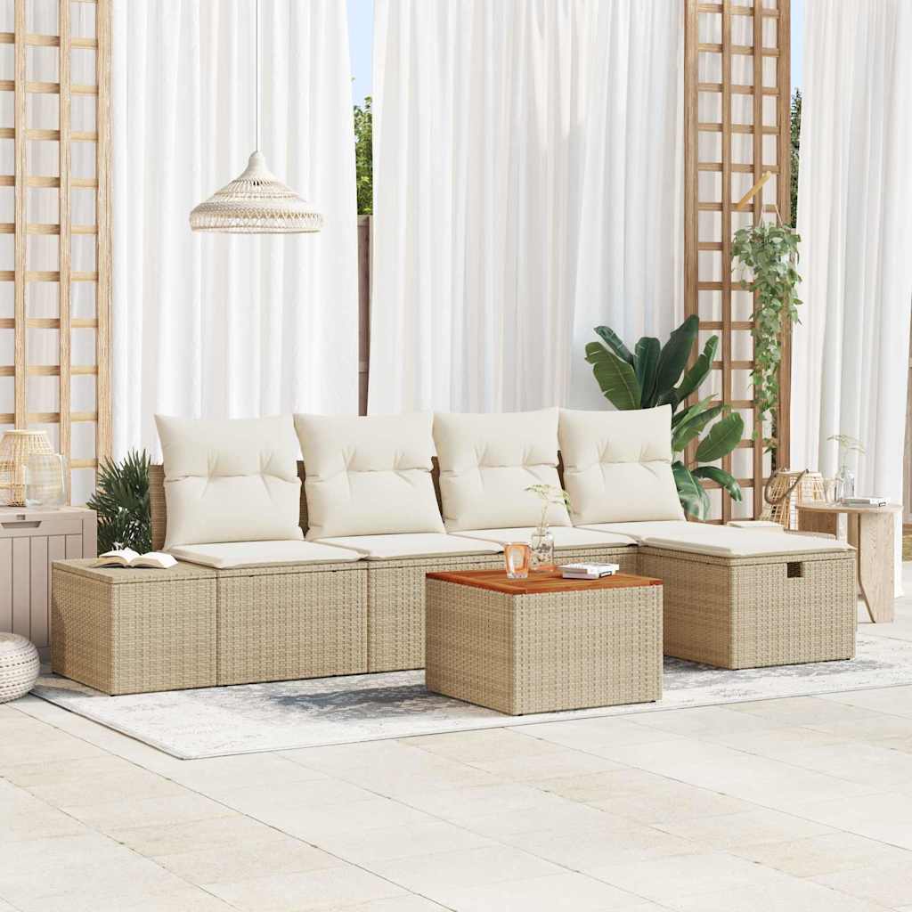 Gartensofa-set mit Kissen mit Speicher 6 pcs Beige Poly Rattan