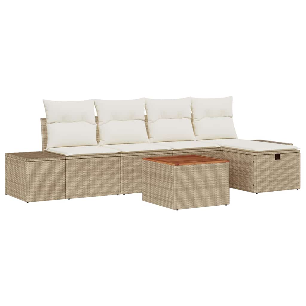 Gartensofa-set mit Kissen mit Speicher 6 pcs Beige Poly Rattan