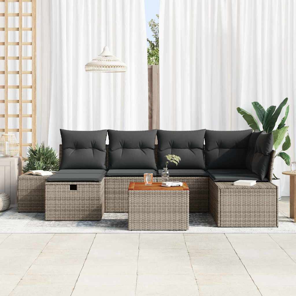 Gartensofa-set mit Kissen mit Speicher 7 pcs Grau Poly Rattan