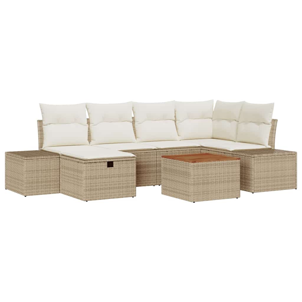 Gartensofa-set mit Kissen mit Speicher 7 pcs Beige Poly Rattan