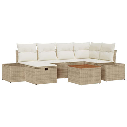 Gartensofa-set mit Kissen mit Speicher 7 pcs Beige Poly Rattan