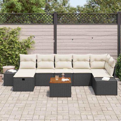 Gartensofa-set mit Kissen 8 pcs Schwarz Poly Rattan