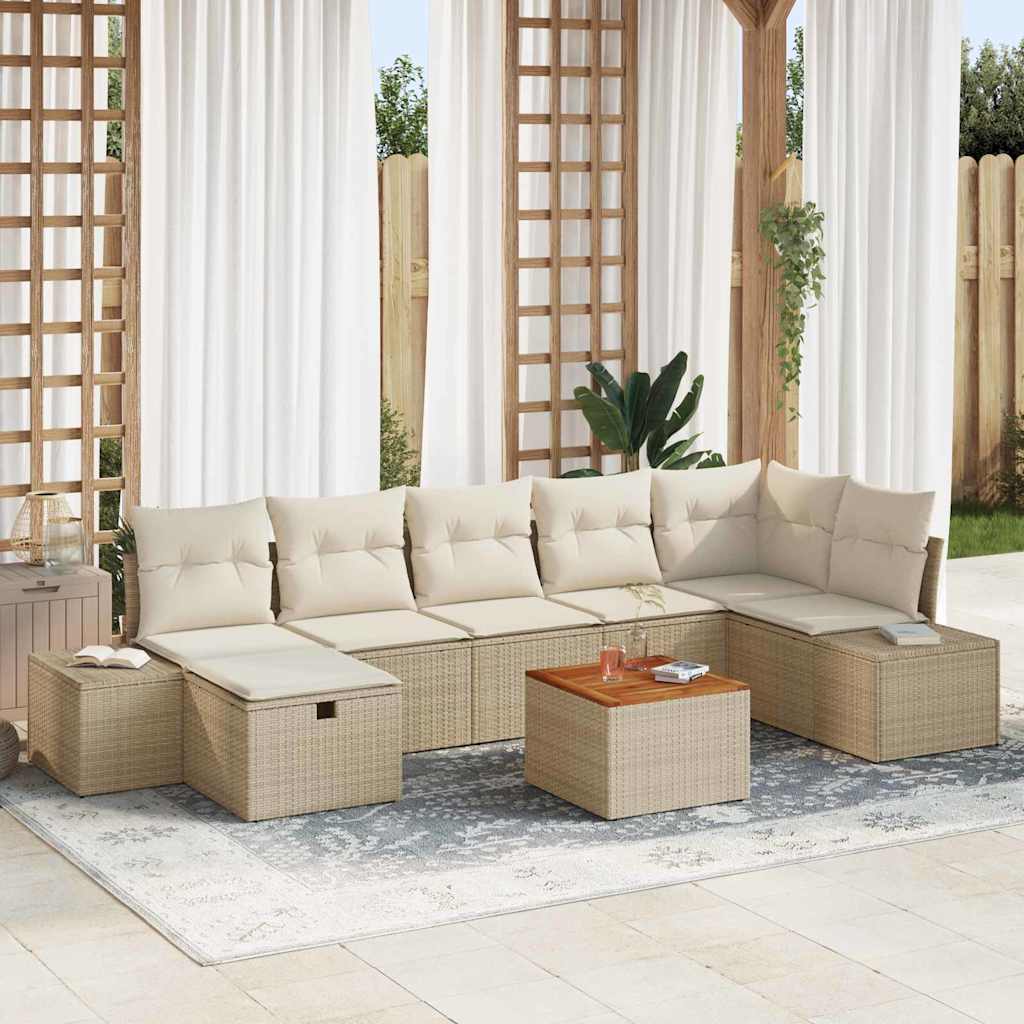 Gartensofa-set mit Kissen mit Speicher 8 pcs Beige Poly Rattan