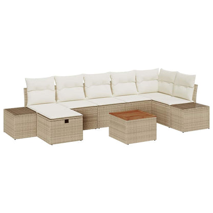Gartensofa-set mit Kissen mit Speicher 8 pcs Beige Poly Rattan