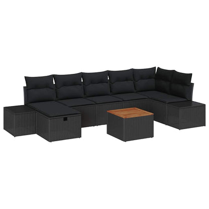 Gartensofa-set mit Kissen 8 pcs Schwarz Poly Rattan